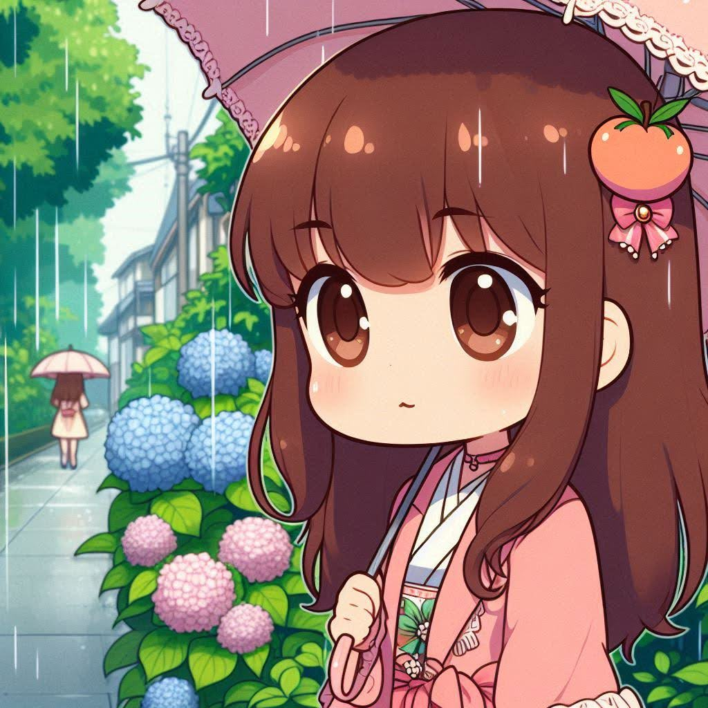 #007 紫陽花咲く公園で傘をさす